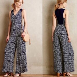 Anthropology elevenes Navy Blue Patterned Women's Jumpsuit